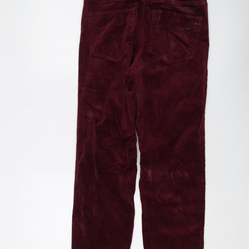 H&M Womens Red Cotton Trousers Size 14 L27 in Regular Button