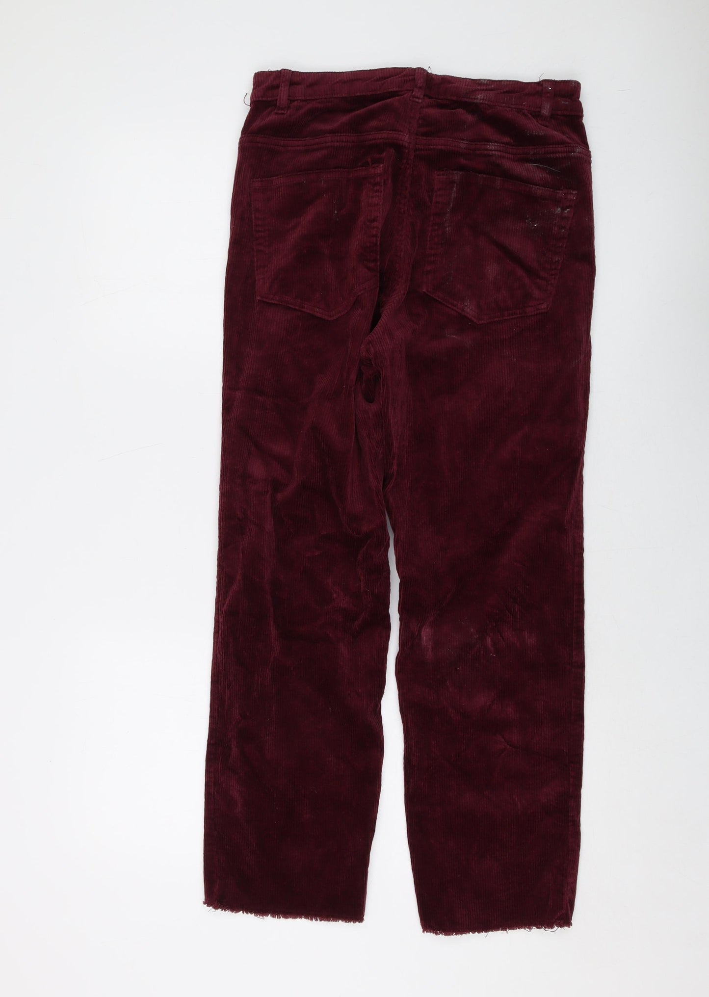 H&M Womens Red Cotton Trousers Size 14 L27 in Regular Button