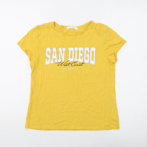 H&M Girls Yellow Cotton Basic T-Shirt Size 12-13 Years Round Neck Pullover