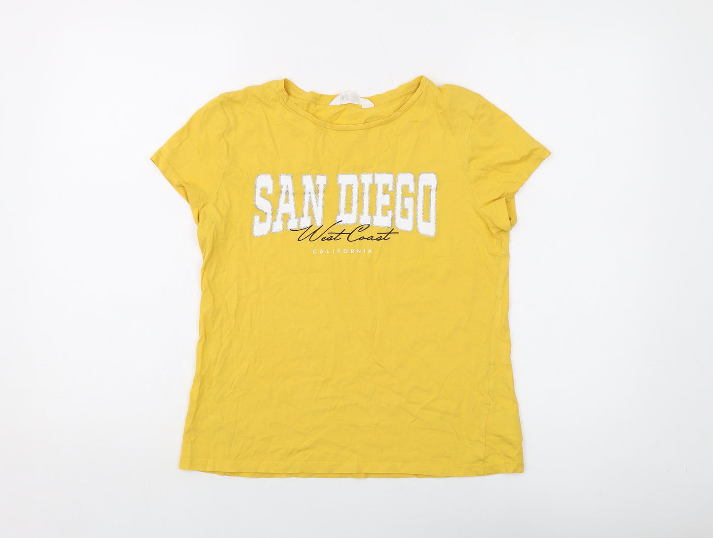 H&M Girls Yellow Cotton Basic T-Shirt Size 12-13 Years Round Neck Pullover