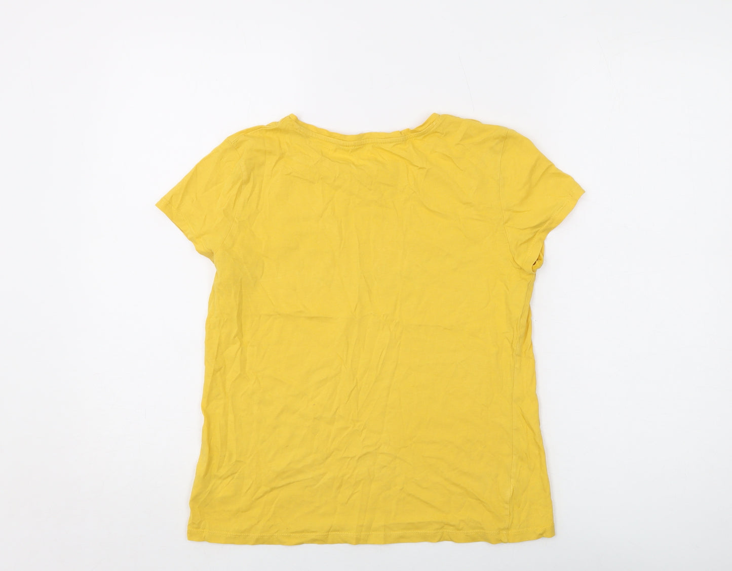 H&M Girls Yellow Cotton Basic T-Shirt Size 12-13 Years Round Neck Pullover