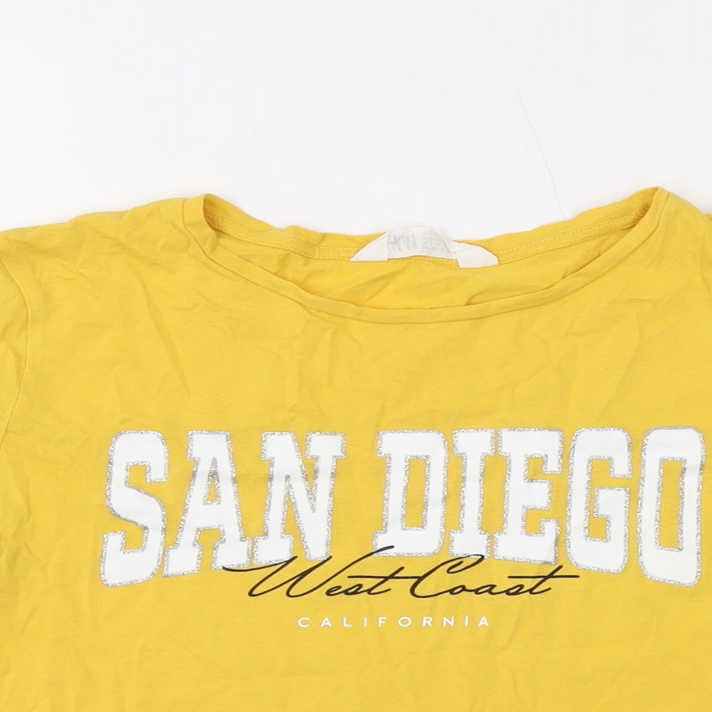 H&M Girls Yellow Cotton Basic T-Shirt Size 12-13 Years Round Neck Pullover