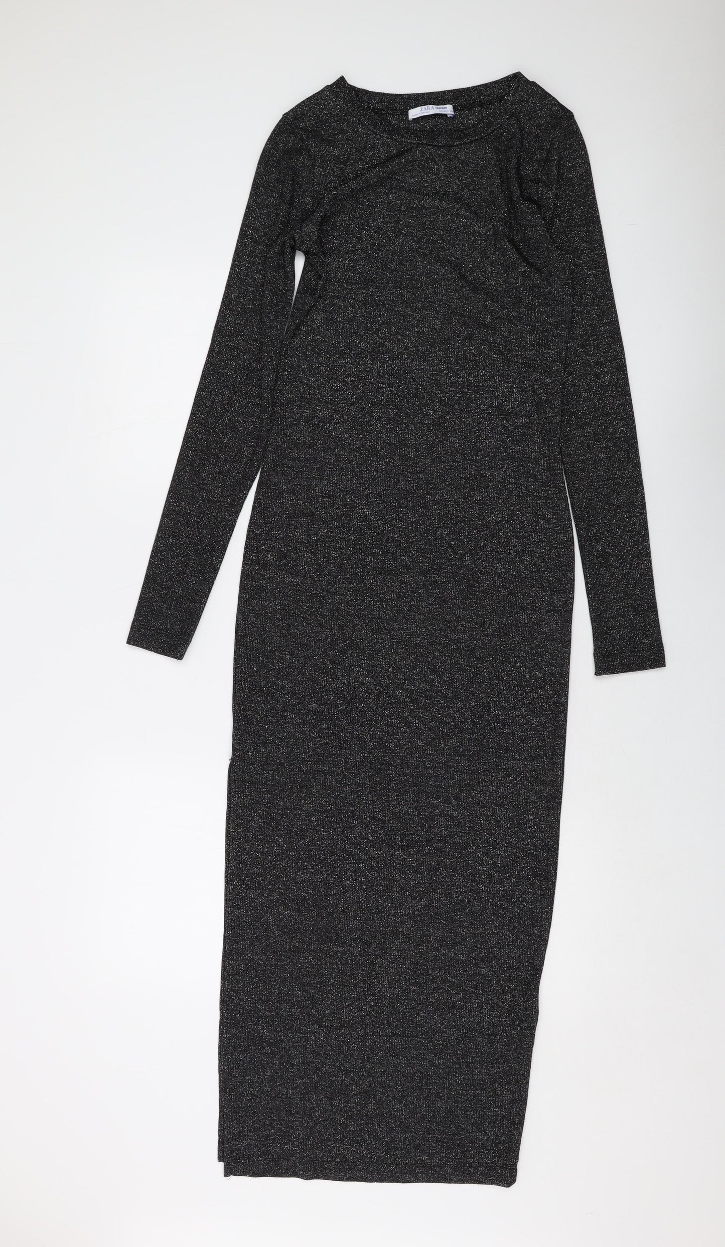 Zara Womens Black Polyamide Jumper Dress Size M Crew Neck Pullover