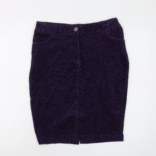 M&Co Womens Purple Animal Print Cotton Mini Skirt Size 14 Button