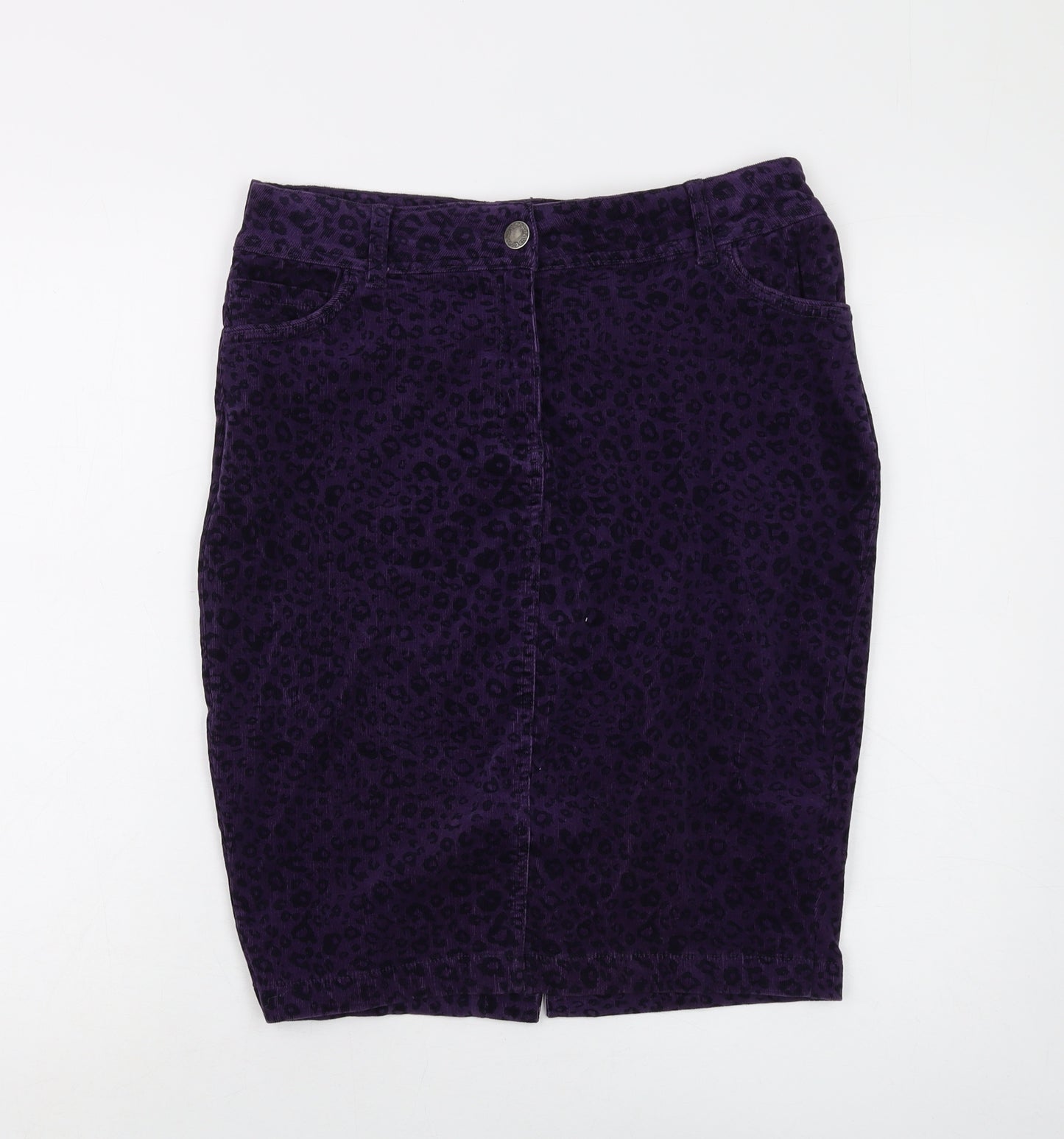 M&Co Womens Purple Animal Print Cotton Mini Skirt Size 14 Button