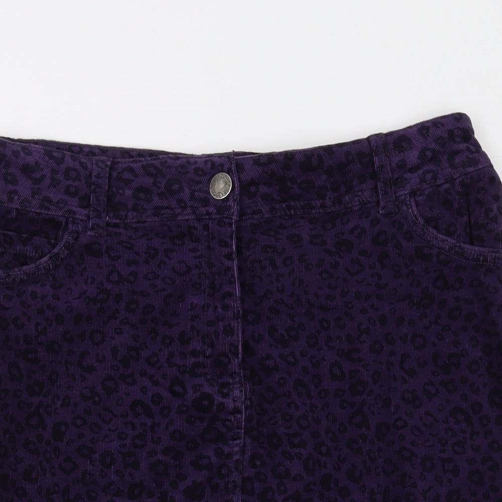 M&Co Womens Purple Animal Print Cotton Mini Skirt Size 14 Button