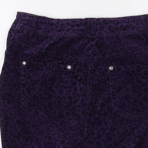 M&Co Womens Purple Animal Print Cotton Mini Skirt Size 14 Button