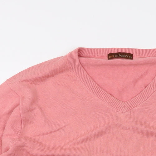 Marks and Spencer Mens Pink V-Neck Cotton Pullover Jumper Size L Long Sleeve