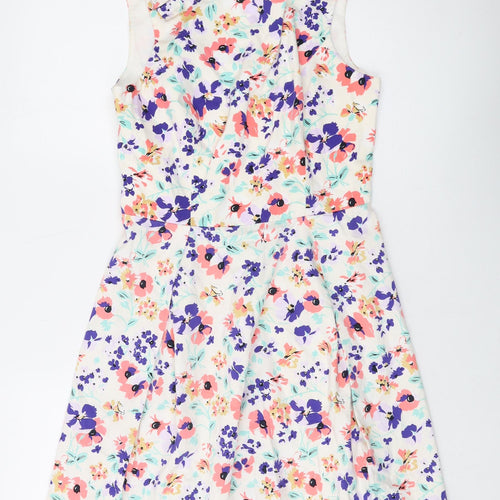 Kellly Break Womens Multicoloured Floral Cotton A-Line Size 12 Round Neck Button