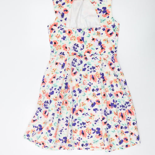 Kellly Break Womens Multicoloured Floral Cotton A-Line Size 12 Round Neck Button
