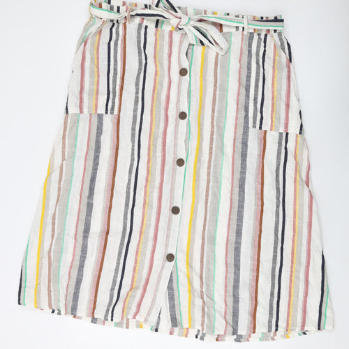 Principles Womens Multicoloured Striped Cotton A-Line Skirt Size 22 Button