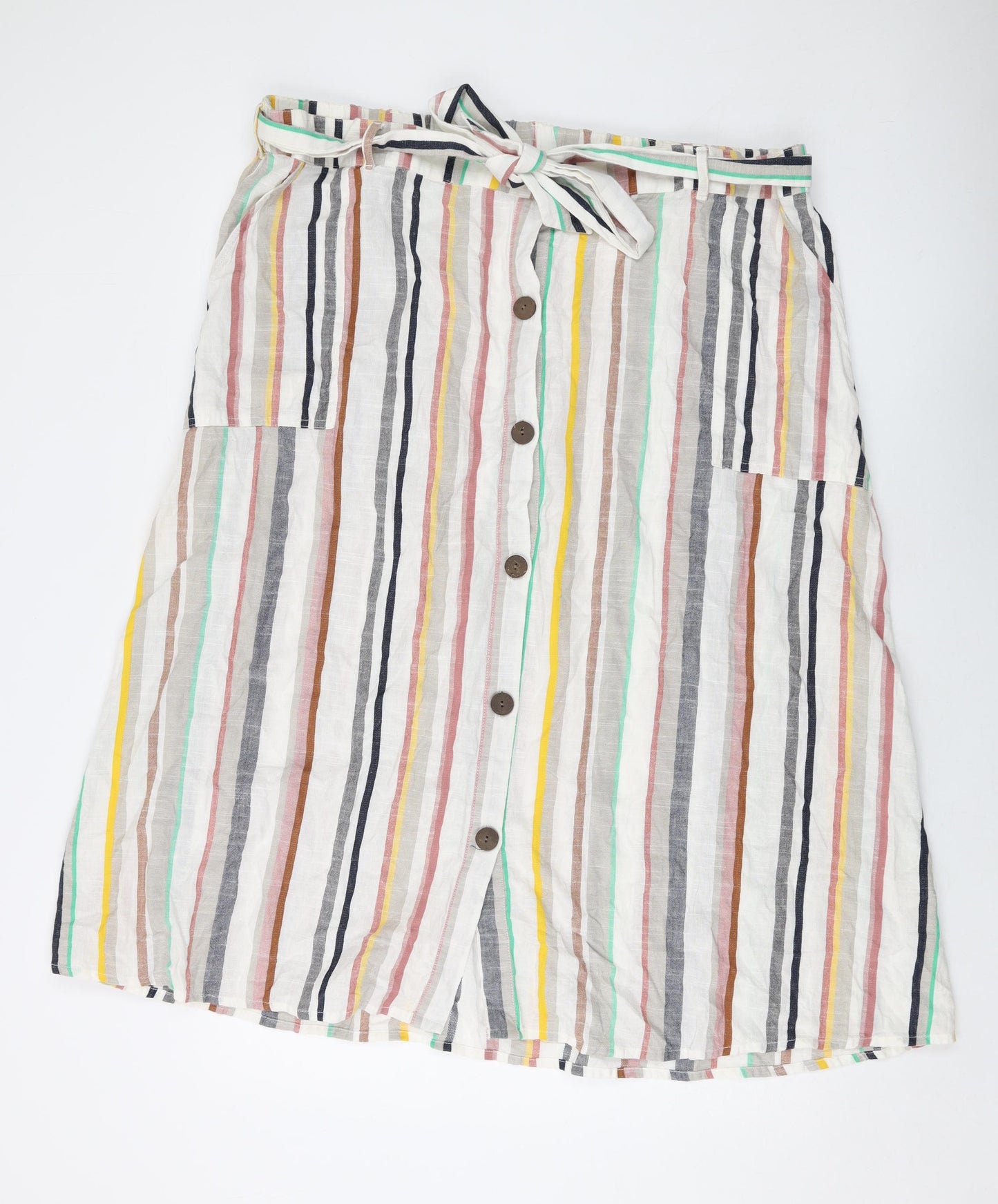 Principles Womens Multicoloured Striped Cotton A-Line Skirt Size 22 Button