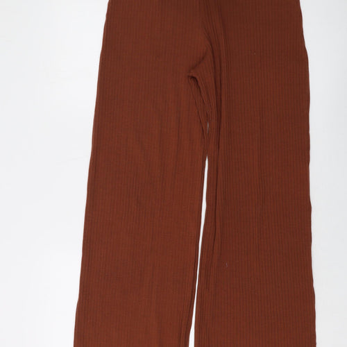 Boohoo Womens Brown Polyester Trousers Size 12 L33 in Regular