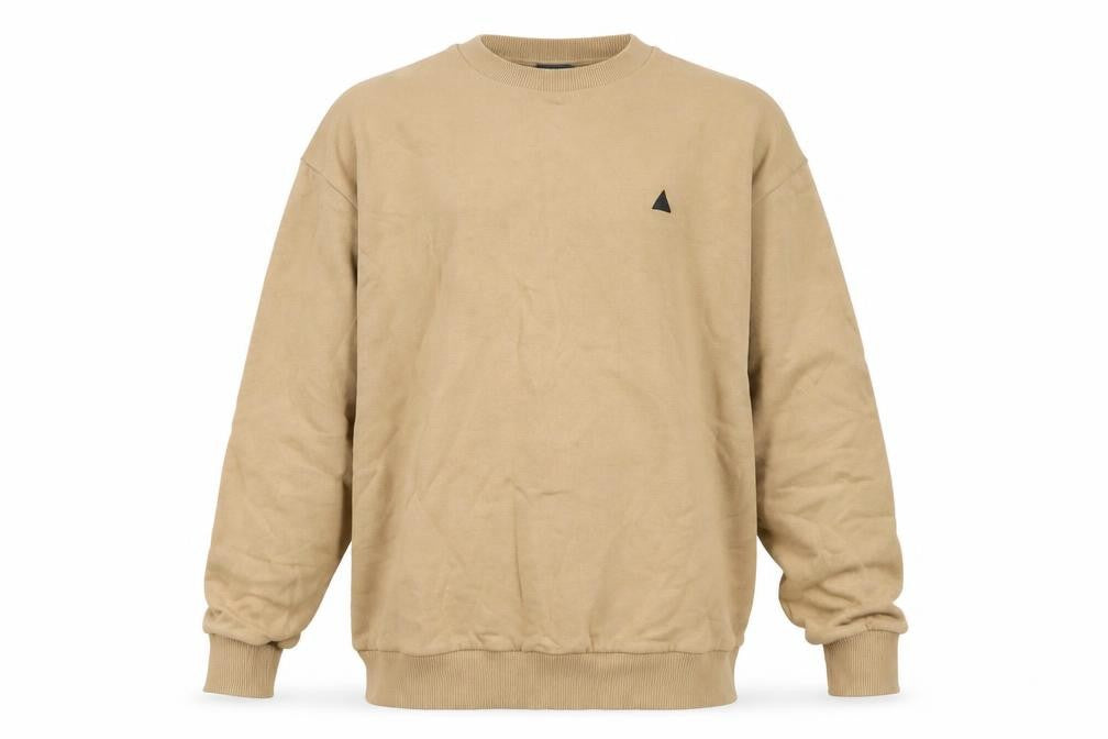 Front view of ASOS men’s beige cotton pullover sweatshirt, size M