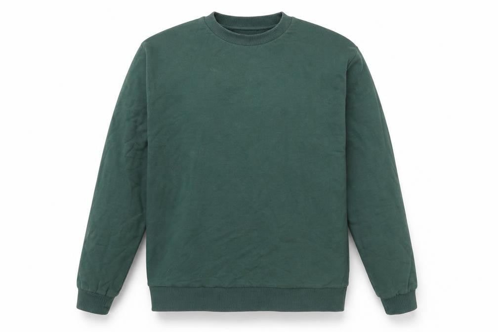 Front view of ASOS men’s green cotton pullover sweatshirt, size M