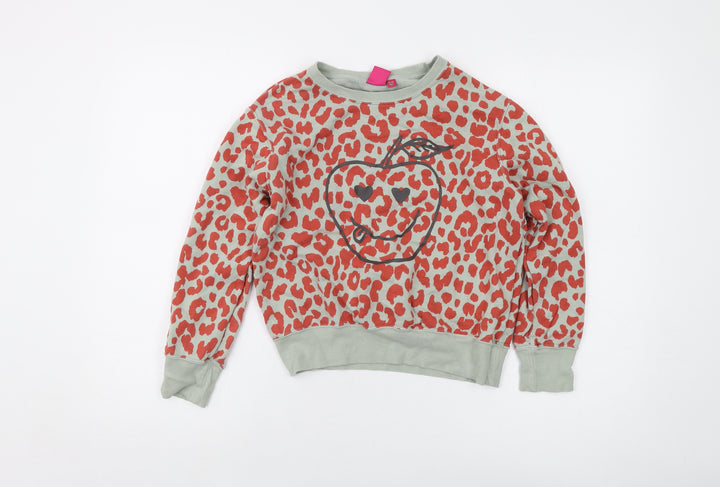 Uniqlo Girls Green Animal Print Cotton Pullover Sweatshirt Size 9-10 Years Pullover