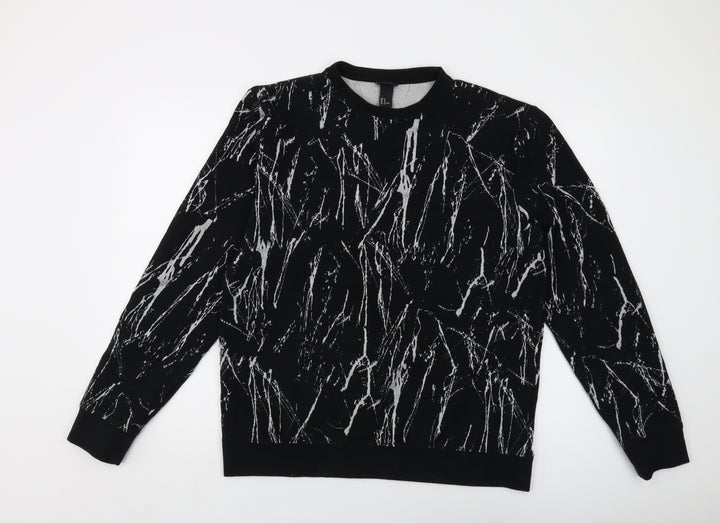 H&,M Mens Black Geometric Polyester Pullover Sweatshirt Size M
