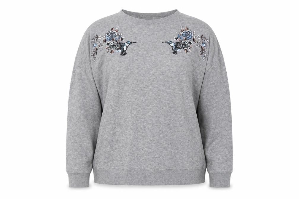 Front view of New Look women’s grey cotton pullover sweatshirt, size XS, pullover