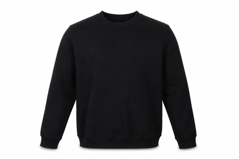 Front view of ASOS men’s black cotton pullover sweatshirt, size M