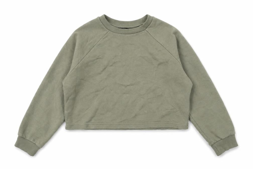 Front view of New Look girls’ green cotton pullover sweatshirt, size 10-11, years pullover