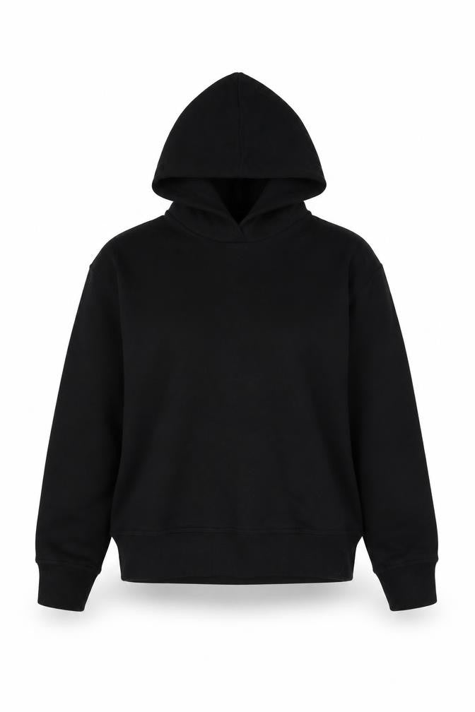 Front view of Zara women’s black cotton pullover sweatshirt, size S, pullover
