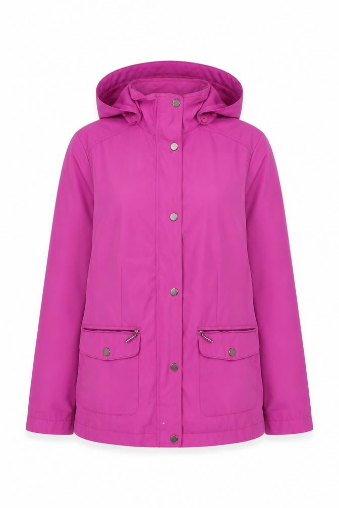 Front view of Marks & Spencer women’s purple jacket, size UK 12, zip
