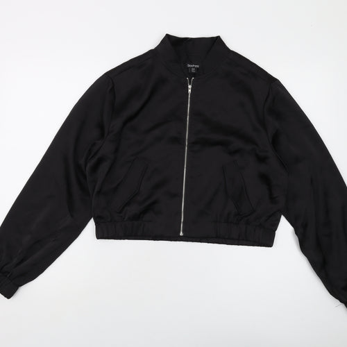 Boohoo Womens Black Bomber Jacket Jacket Size 10 Zip