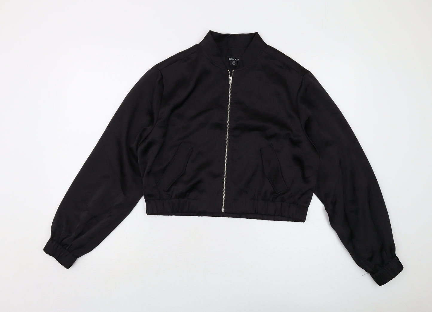 Boohoo Womens Black Bomber Jacket Jacket Size 10 Zip
