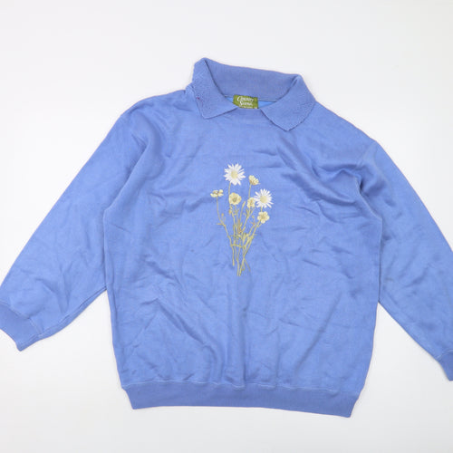 Country Scene Womens Blue Acrylic Pullover Sweatshirt Size M Pullover