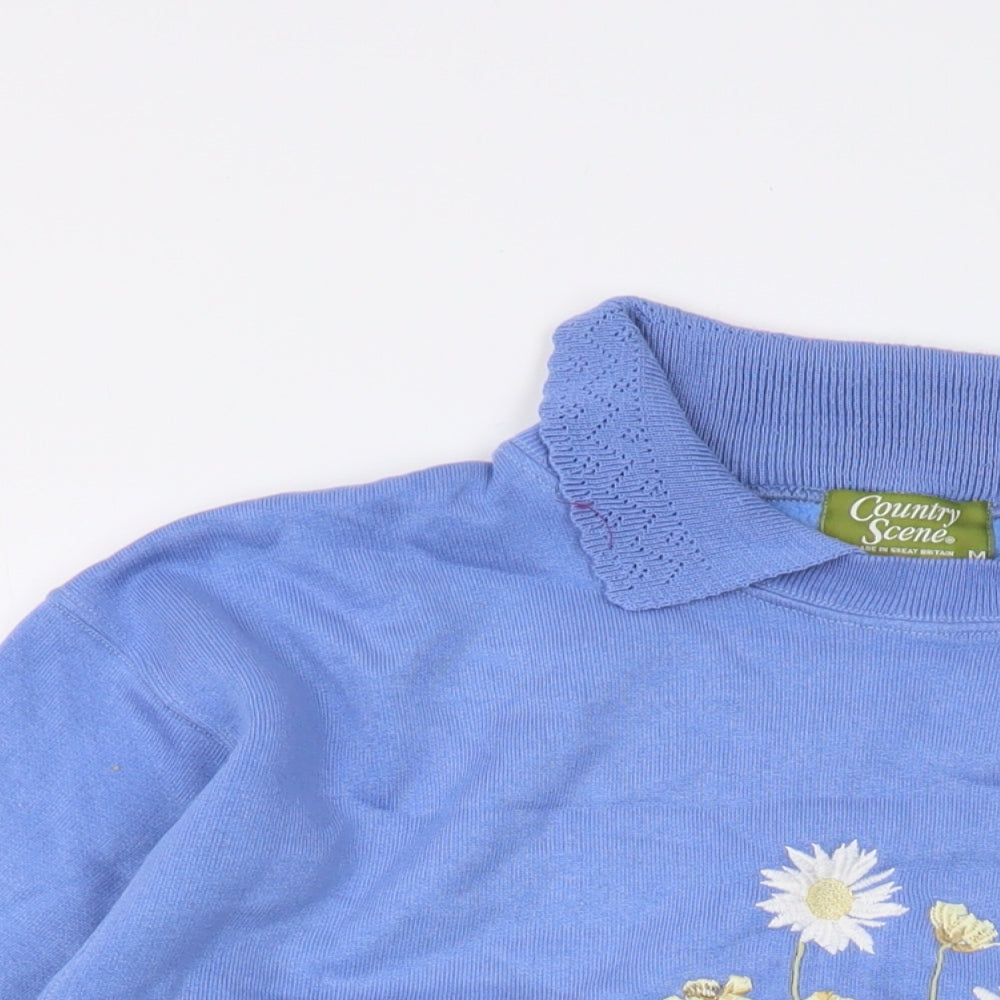 Country Scene Womens Blue Acrylic Pullover Sweatshirt Size M Pullover