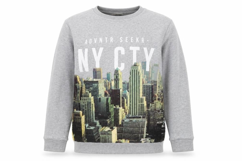 Front view of H&M girls’ grey cotton pullover sweatshirt, size 14, years pullover