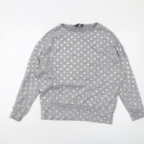 Dorothy Perkins Womens Grey Crew Neck Polka Dot Polyester Pullover Jumper Size 10