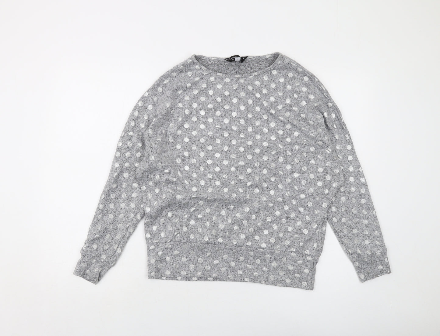 Dorothy Perkins Womens Grey Crew Neck Polka Dot Polyester Pullover Jumper Size 10