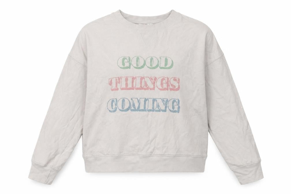 Front view of John Lewis women’s grey cotton pullover sweatshirt, size L, pullover
