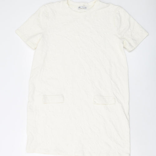 Zara Womens Ivory Polyester Tunic T-Shirt Size M Crew Neck