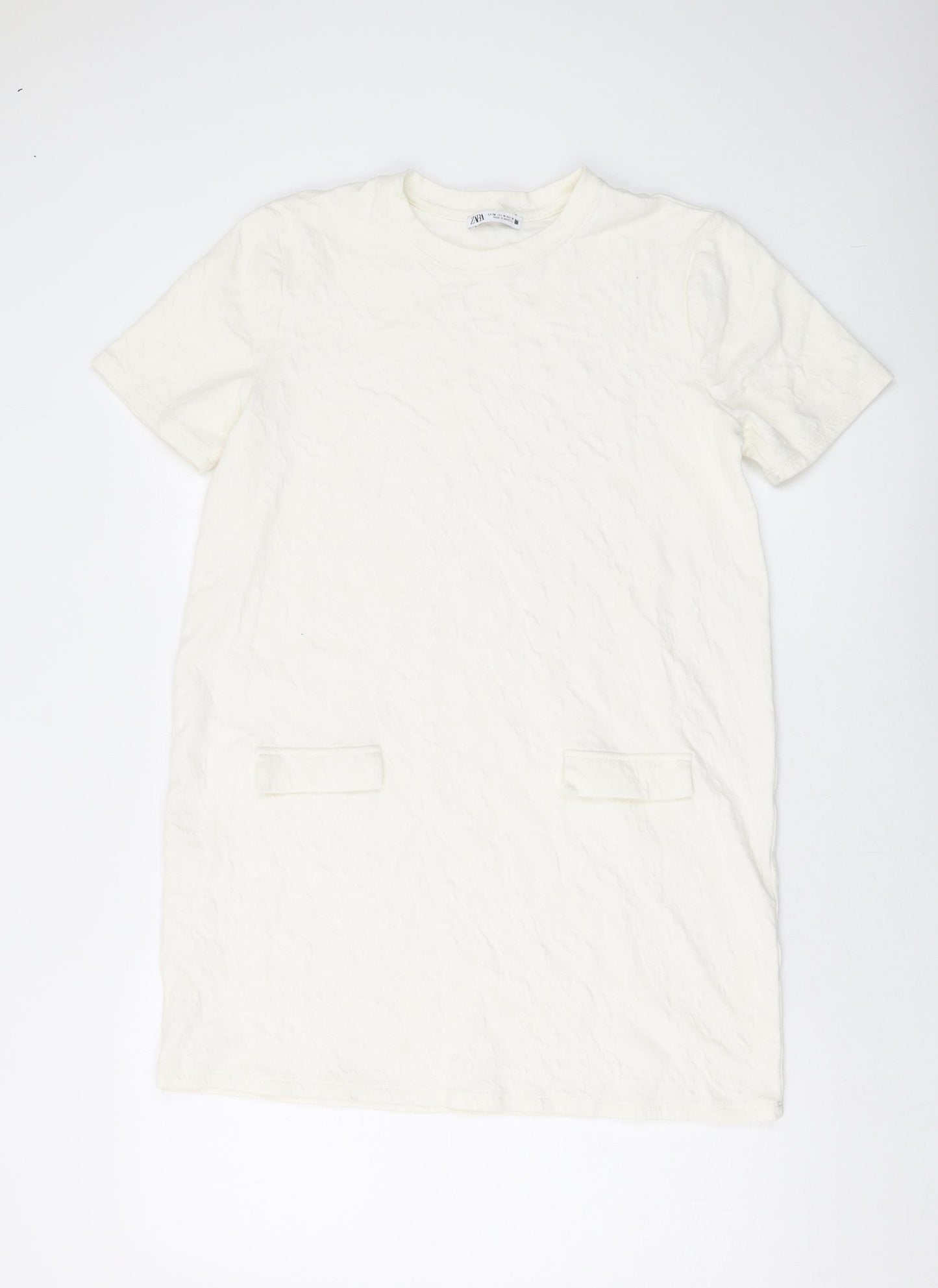 Zara Womens Ivory Polyester Tunic T-Shirt Size M Crew Neck