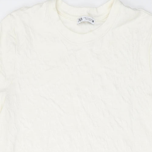 Zara Womens Ivory Polyester Tunic T-Shirt Size M Crew Neck