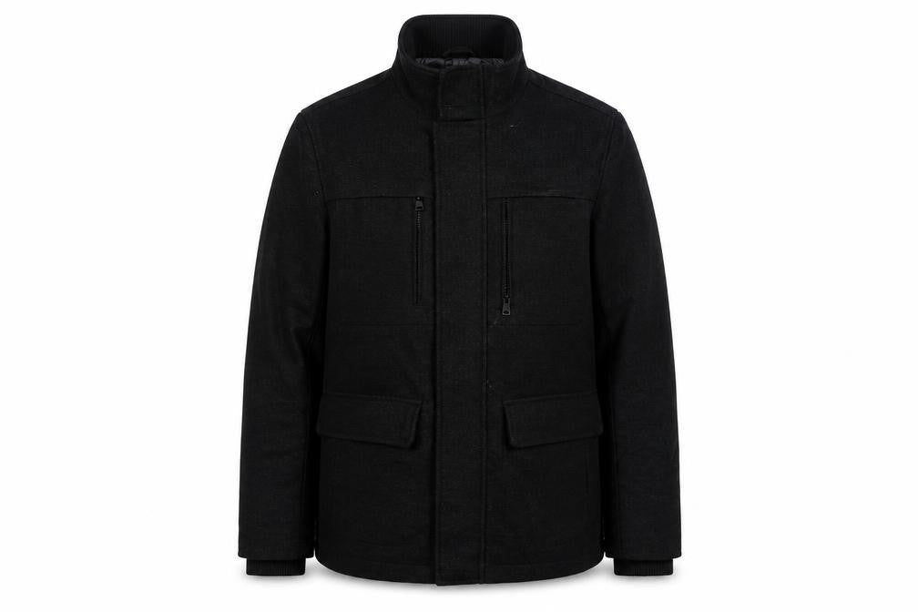 Front view of Marks & Spencer men’s black jacket, size M, zip
