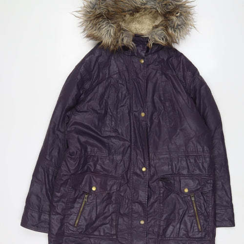 Indigo Womens Purple Parka Coat Size 14 Zip