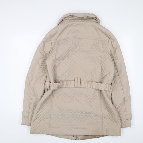 JBC Collection Womens Beige Quilted Jacket Size 16 Zip - Belted