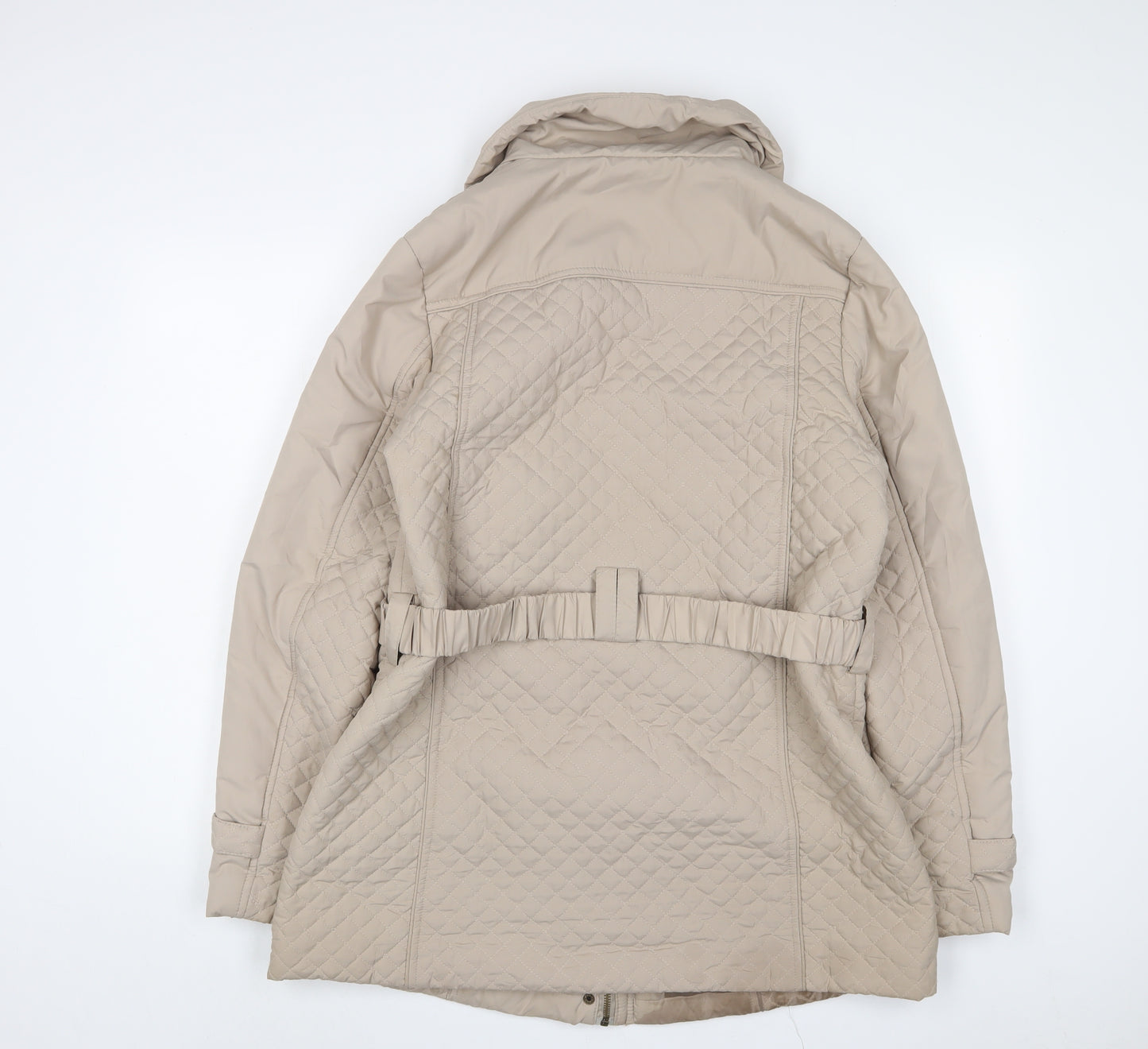 JBC Collection Womens Beige Quilted Jacket Size 16 Zip - Belted