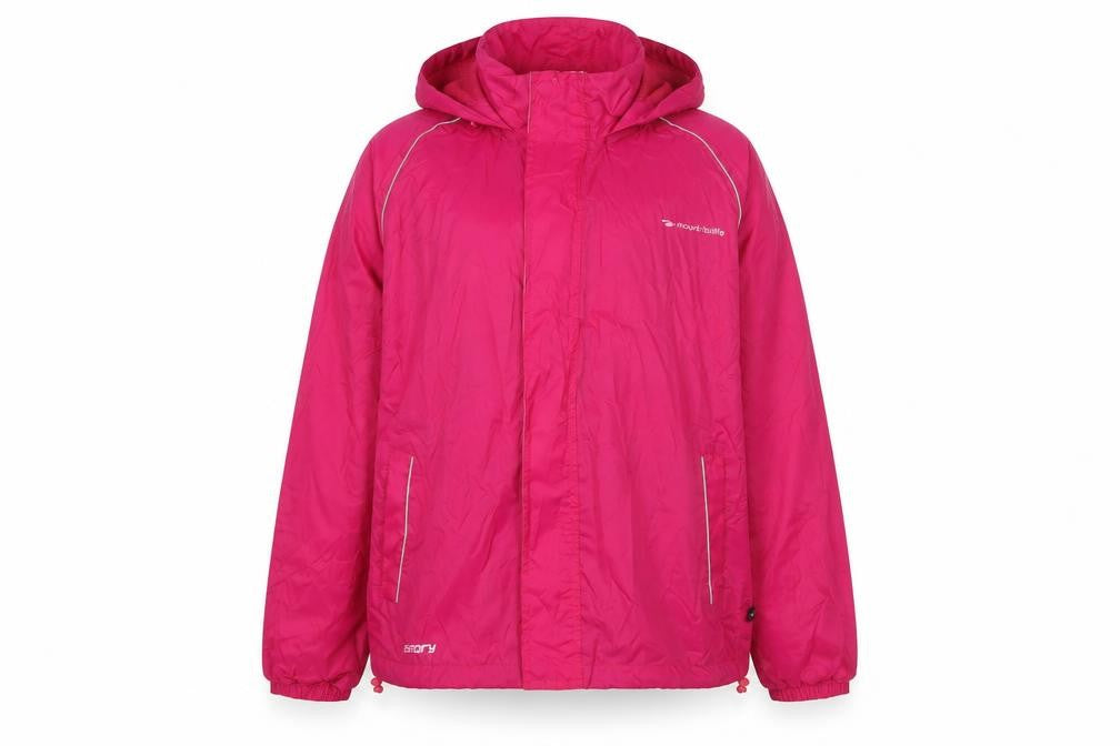 Front view of Mountain Life girls’ pink jacket, size 15-16, years zip