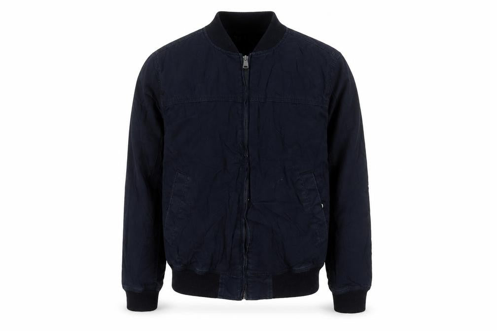 Front view of Gap men’s blue jacket, size M, zip