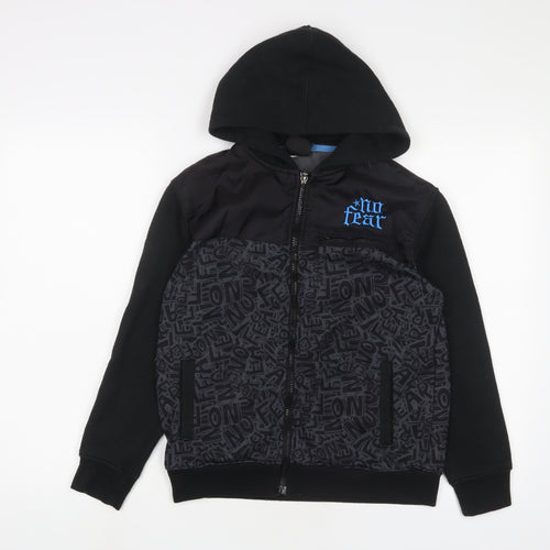 No Fear Boys Black Geometric Cotton Full Zip Hoodie Size 13 Years Zip - Logo, Embroidered