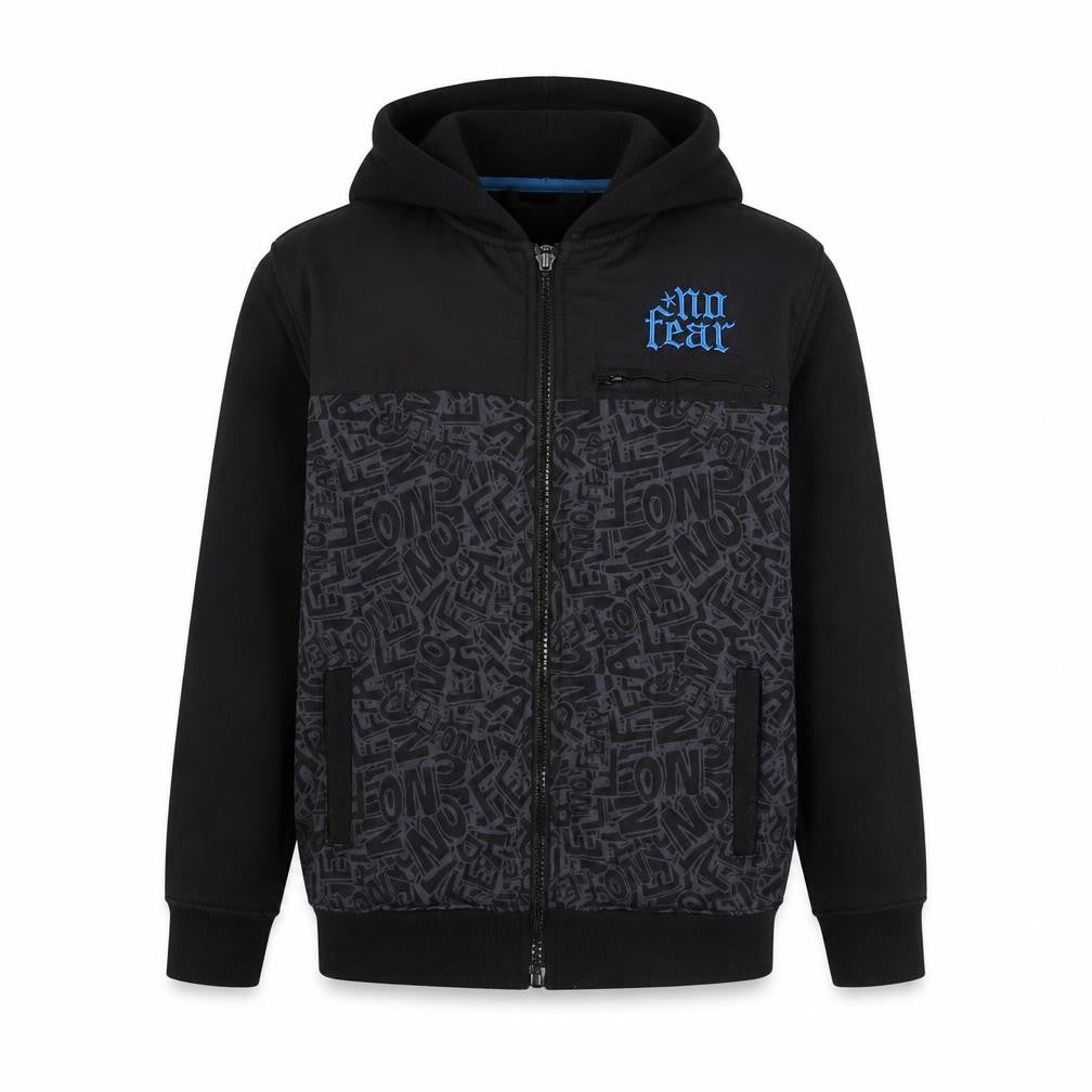 No Fear Boys Black Geometric Cotton Full Zip Hoodie Size 13 Years Zip - Logo, Embroidered