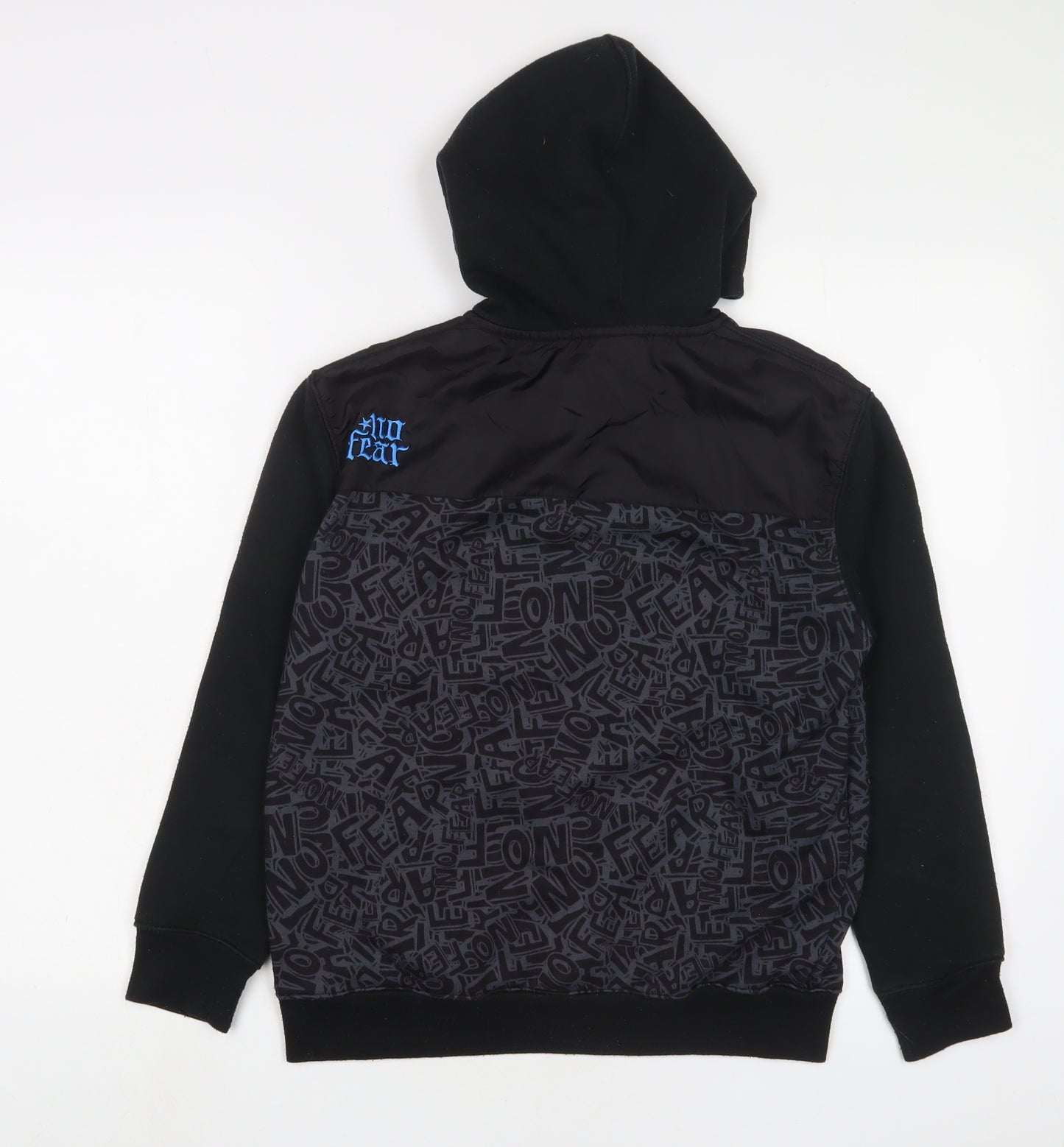 No Fear Boys Black Geometric Cotton Full Zip Hoodie Size 13 Years Zip - Logo, Embroidered