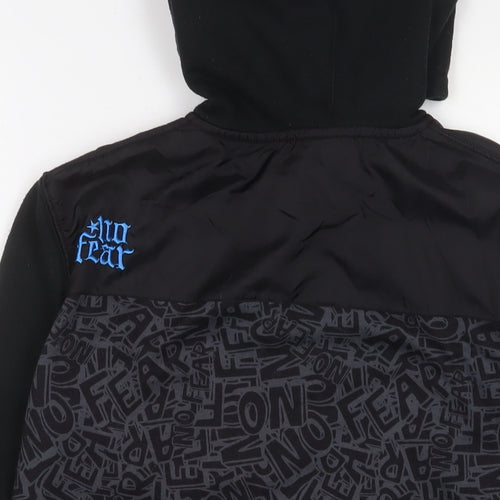No Fear Boys Black Geometric Cotton Full Zip Hoodie Size 13 Years Zip - Logo, Embroidered
