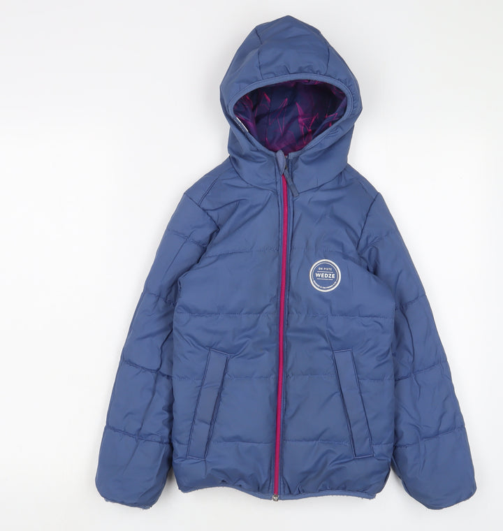 Wedze Girls Blue Basic Coat Coat Size 6 Years Zip