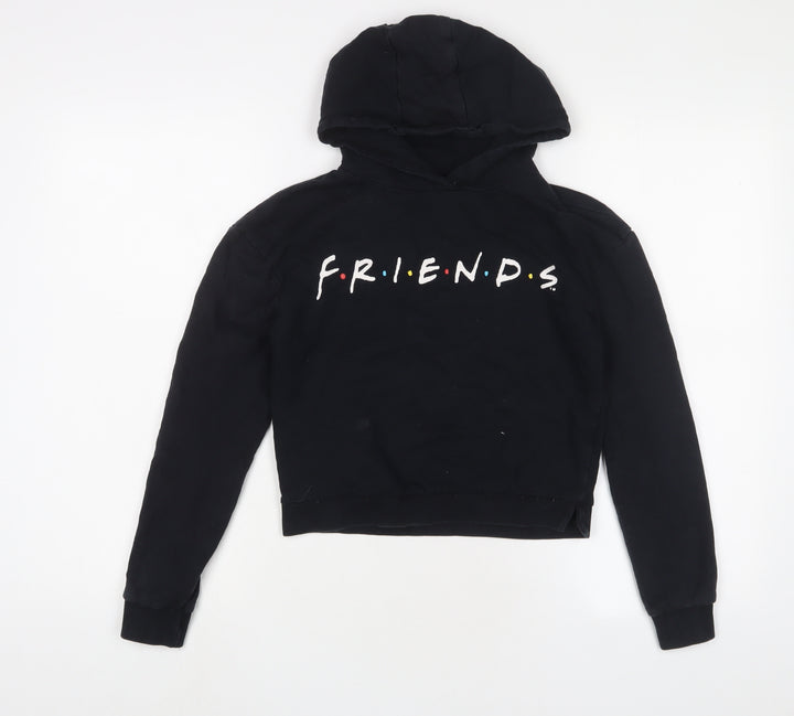 FRIENDS Girls Black Cotton Pullover Hoodie Size 11-12 Years Pullover