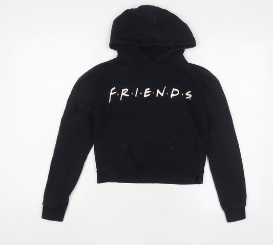 FRIENDS Girls Black Cotton Pullover Hoodie Size 11-12 Years Pullover